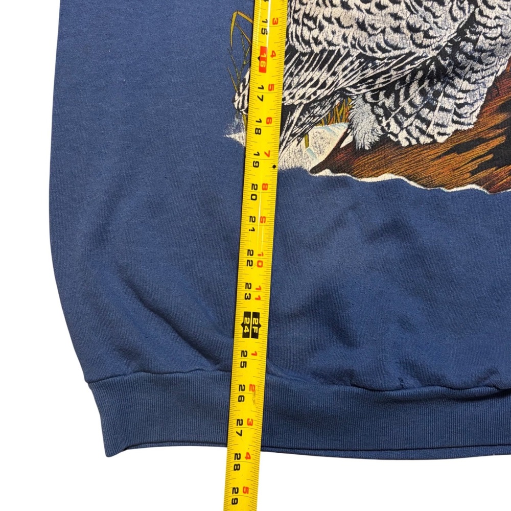 Vintage Snowy Owl Sweatshirt XL Blue Vintage Graphic Raglan Jerzees  USA  90s - Picture 6 of 10